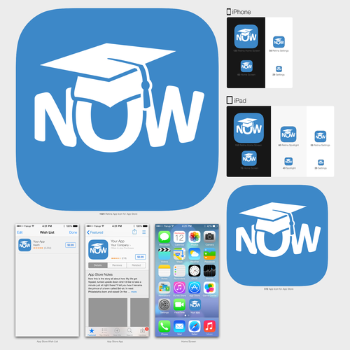 Graduation cap design with the title 'iOS Icon for On-Demand live video tutoring App'