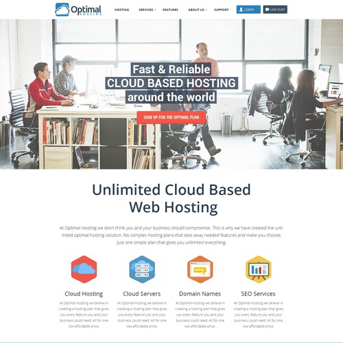 Blue website with the title 'Guaranteed - cloud hosting website'