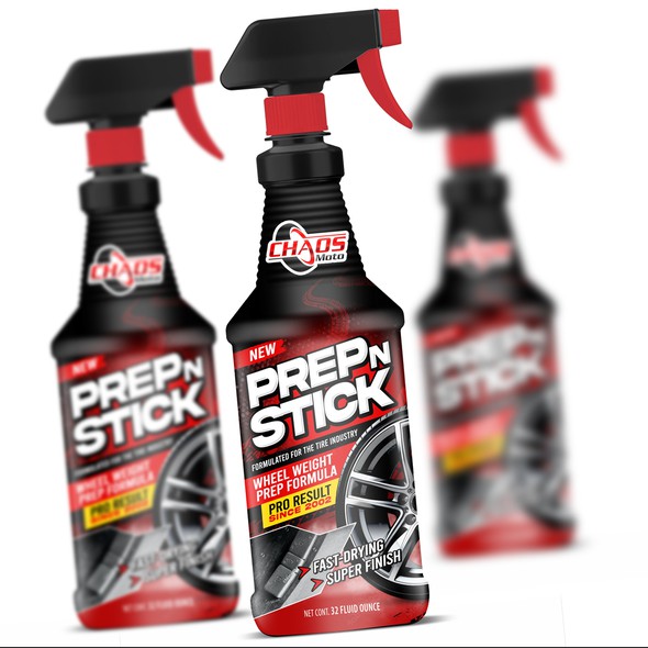 Label with the title 'Chaos Moto Prep n Stick'