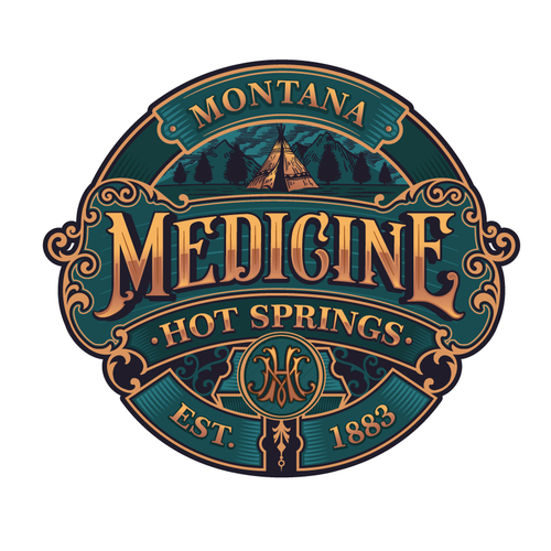 Victorian logo with the title 'Medicine Hot Springs Logo'
