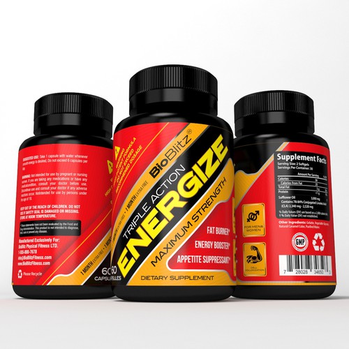 Strength design with the title ' Aggressive Supplement Label for Pre-Workout Energy Supplement'