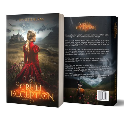 Romance book cover with the title '“Cruel Deception” by Jeanette Burns'