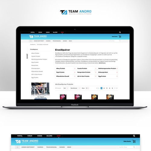 Sports website with the title 'Team Andro Site Design'