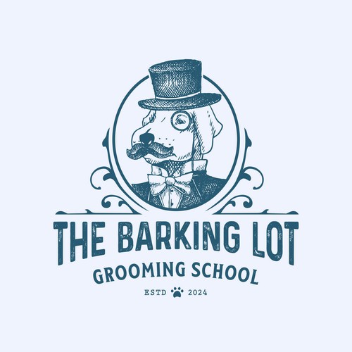 Pet grooming logo with the title 'Grooming School'