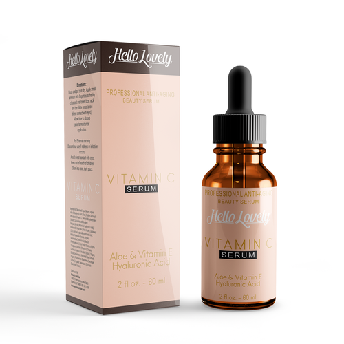Serum label with the title 'Hello Lovely Beauty Serum'