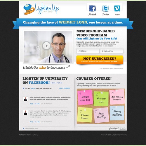 Nutrition website with the title 'Website Design for an Online Weight Loss Education Course - Lighten Up University!'