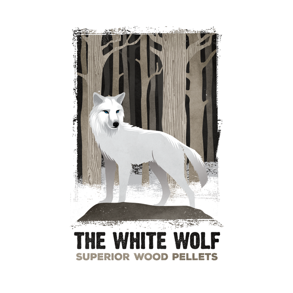 Wood illustration with the title 'The White Wolf'