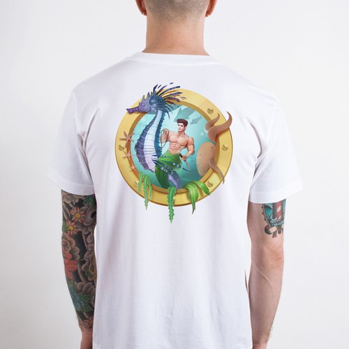 Ocean artwork with the title 'Merman Illustration for apparel'