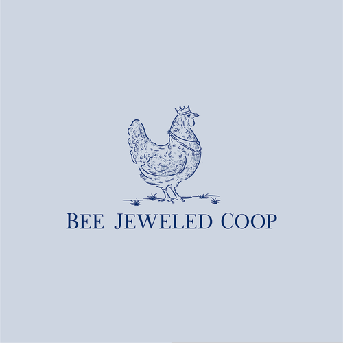 Hen logo with the title 'Bee Jeweled Chicken Coop Logo'