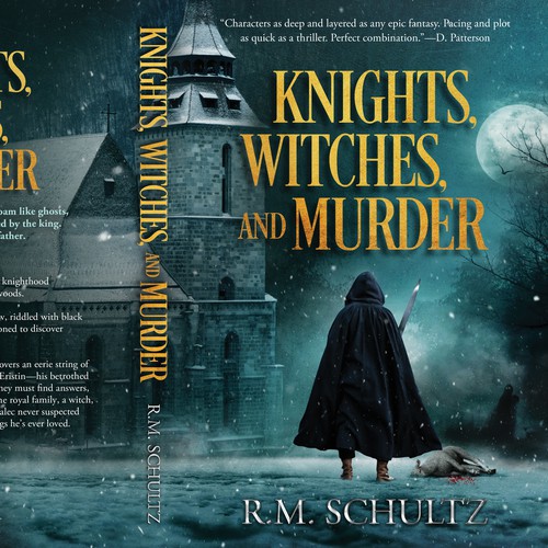 Murder mystery book cover with the title 'Knights, Witches, and Murder.'