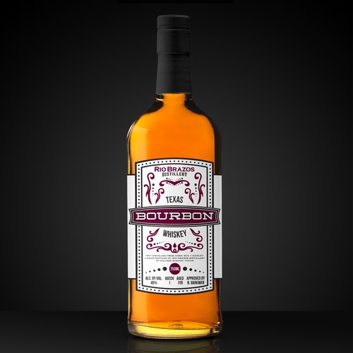 Liquor label with the title 'Rio Brazos Bourbon Label'
