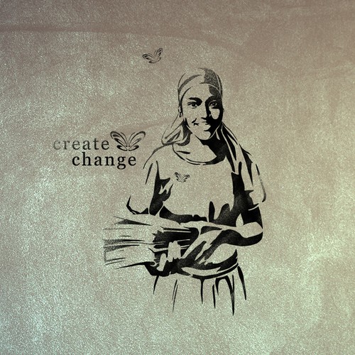 Painting artwork with the title 'Create Change Girl's Education Illustration & Stencil '