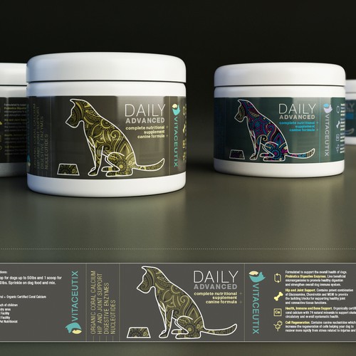 Sticker label with the title 'label design for pet supplements'