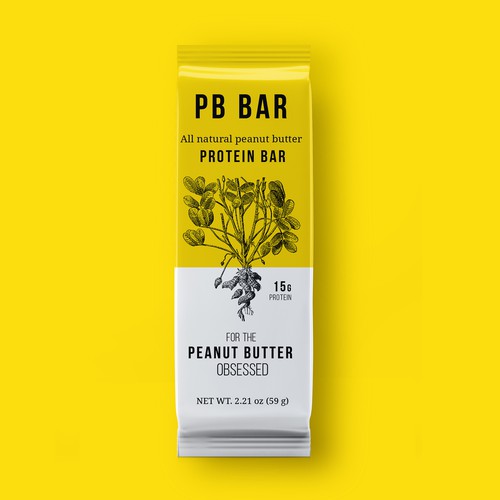 Contemporary packaging with the title 'Packaging: Protein Bar'