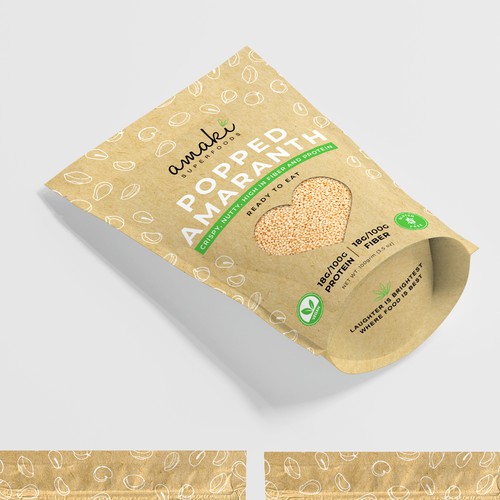 Eco-friendly packaging with the title 'Stand-up Pouch for a natural, healthy, superfood brand'