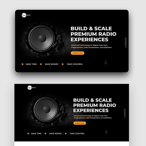 Adobe XD design with the title 'High tech audio company seeks world class website design for Super Hi-Fi.'