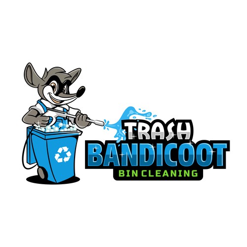 Cleaning company logo with the title 'Trash Bandicoot Bin Cleaning'
