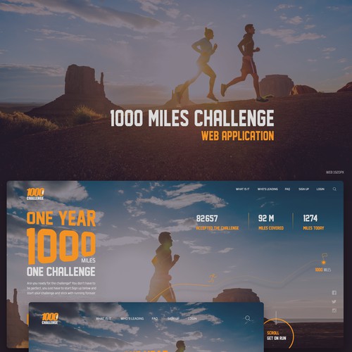 Unique website with the title '1000 Mile Challenge - Homepage and Landing Page Design'
