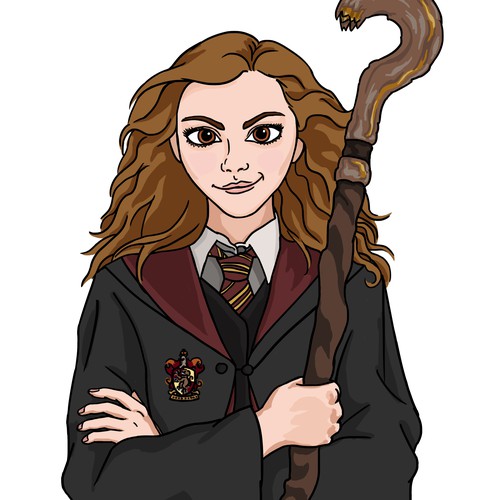 Harry Potter design with the title 'Cartoon Hermione for Insurance Company'