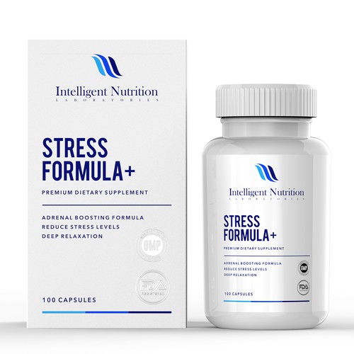 Amazon packaging with the title 'Packaging Design for Stress Formula +'