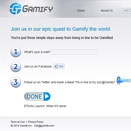 Game website with the title 'Gamify.com Website - Help us gamify the world.'