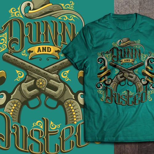 Gold t-shirt with the title 'Dunn & Dusted Clothing Logo. For the Club Scene and For the Fitness fanatics'