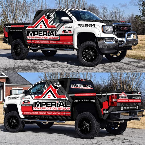 Roof design with the title 'Roofing Company Awesome Truck Wrap'