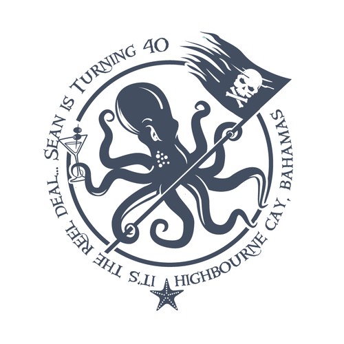 Octopus design with the title 'Bold design for a 40th Birthday fishing trip to the Bahama'
