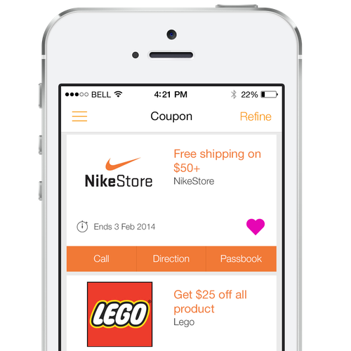 IOS 7 design with the title 'Create an exciting iOS 7 app design for a very successful coupon company'