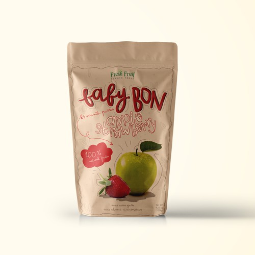 Juice packaging with the title 'apple strawberry baby bon fruit juice'