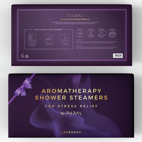 Gift box design with the title 'Luxurious package for Shower Steamers'