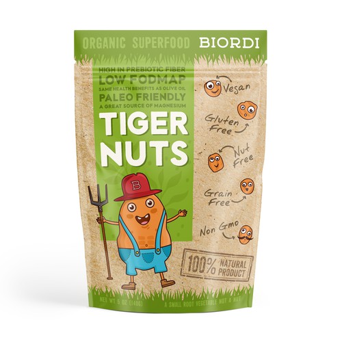 Cartoon packaging with the title 'Packaging design for superfood brand'