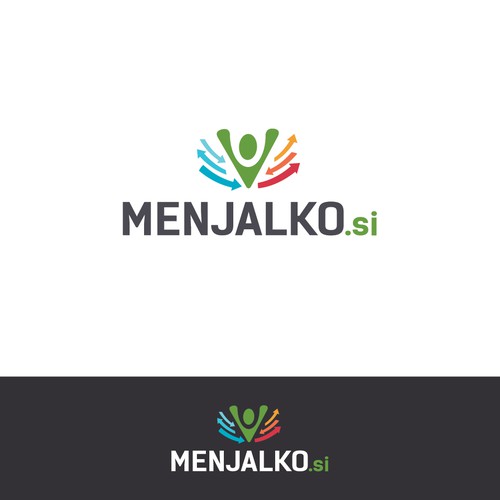 Arrow down logo with the title 'Menjalko.si'