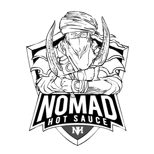 Chili pepper logo with the title 'NOMAD Hot Sauce'