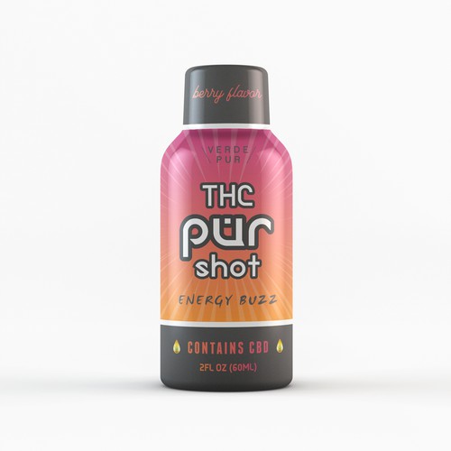 Orange packaging with the title 'Label Design For THC Energy Shot'