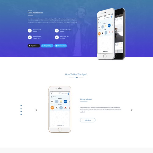 Gallery design with the title 'LunarApp - Landing Page Design'