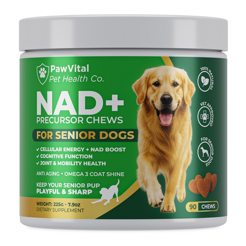 Packaging with the title 'Packaging and Label For NAD Boost Chews For Dogs!'