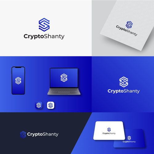 Cobalt blue logo with the title 'Cryptoshanty - Logo Design  '