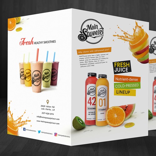 Product catalog design with the title 'Brochure design for Main Squeeze Juice Co'