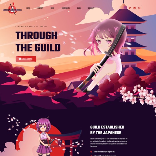 Game website with the title 'Sakura Guild Gaming Website Design'