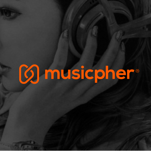 M logo with the title 'Music platform startup logo.'