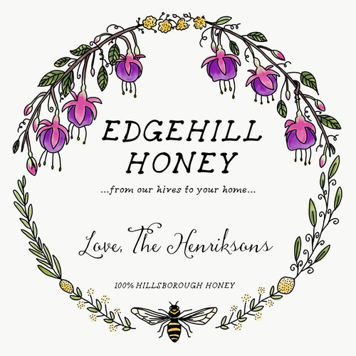 Honey label with the title 'Hand-Drawn Floral Jar Label'