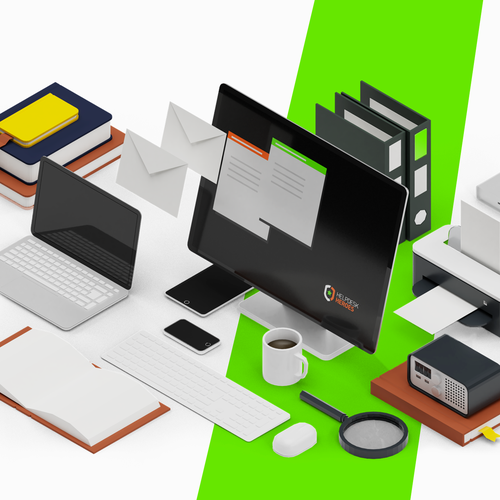 Desk design with the title 'Isometric Desk Supplies'