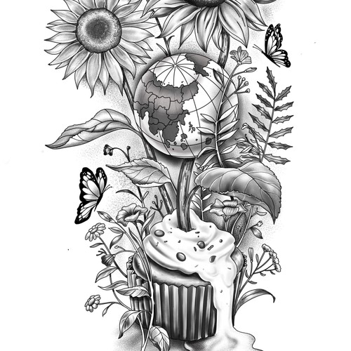 Cupcake design with the title 'arm custom tattoo design'