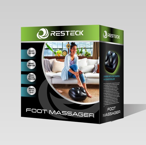 Feet design with the title 'Winning Package Design for Resteck Foot Massager'