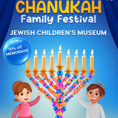 Happy illustration with the title 'Chanukah Family Festival'