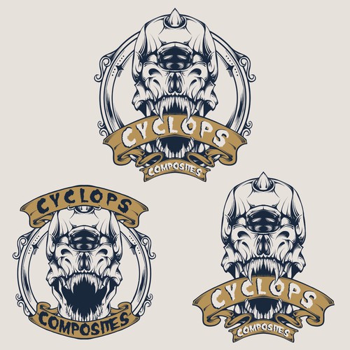 Digital art logo with the title 'Cyclops Skull'