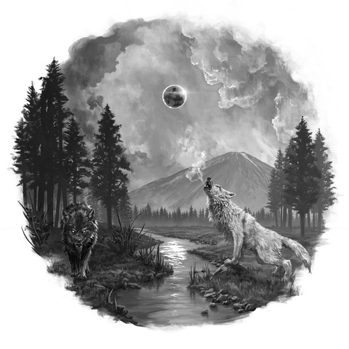 Wolf design with the title 'yin yang de lobos'