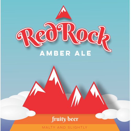 Red label with the title 'Red Rock amber ale - beer label'