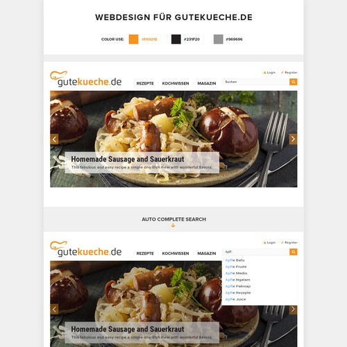 Business website with the title 'Responsive redesign for a culinary website'